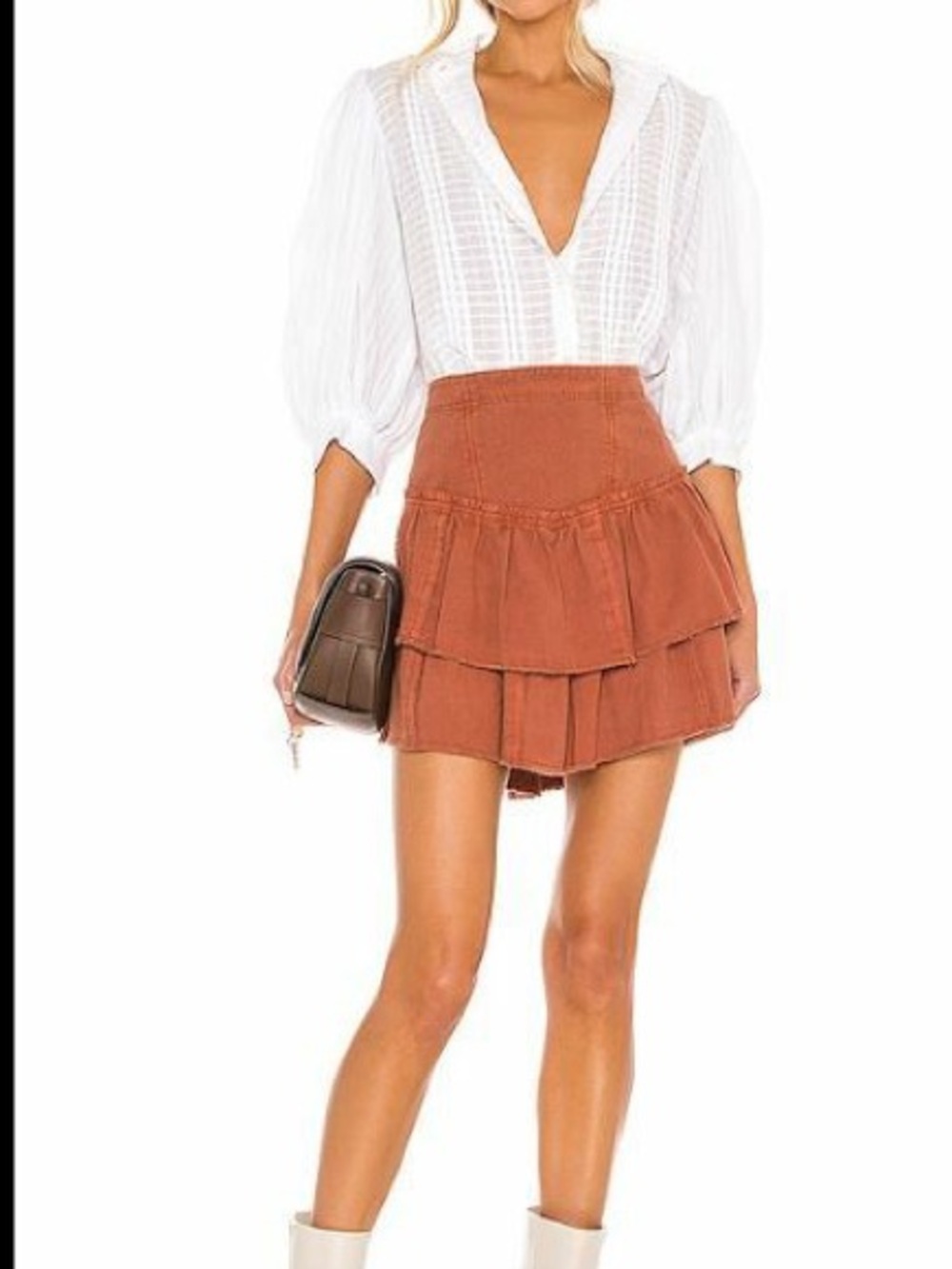 Free People Rust-Tone Tiered Ruffle Mini Skirt - Picture 9 of 13